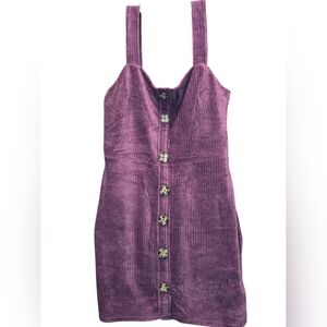 Retro 90s Style Corduroy Mini Dress- Color:Plum- Size:L